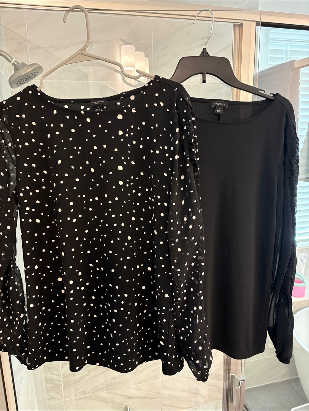 Ann Taylor Black Polka Dot Blouse & Solid Black Blouse - Set